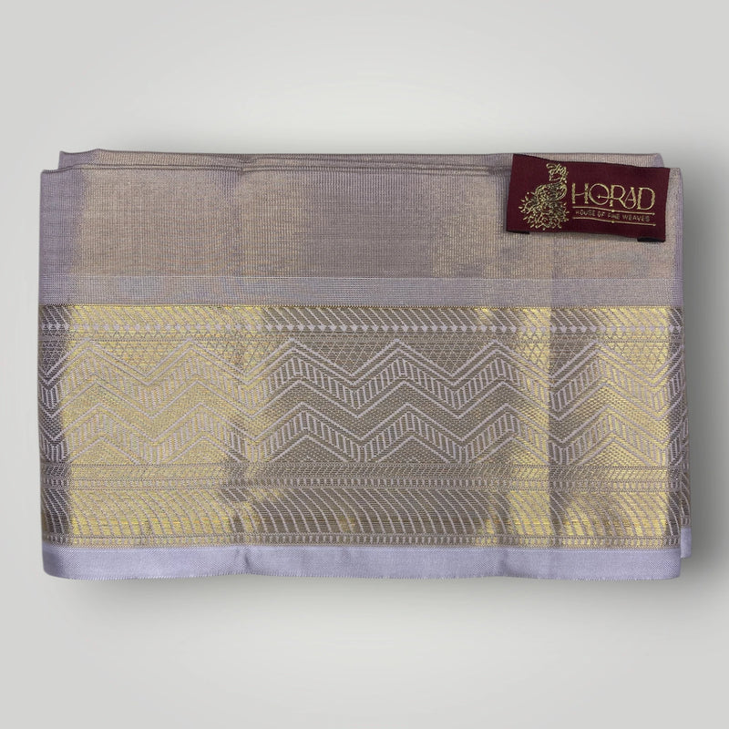 Horad Premium Art Silk 3 Inch Lavender Emboss Shirt Material+Dhoti+Angavastram