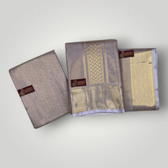 Horad Premium Art Silk 3 Inch Lavender Emboss Shirt Material+Dhoti+Angavastram