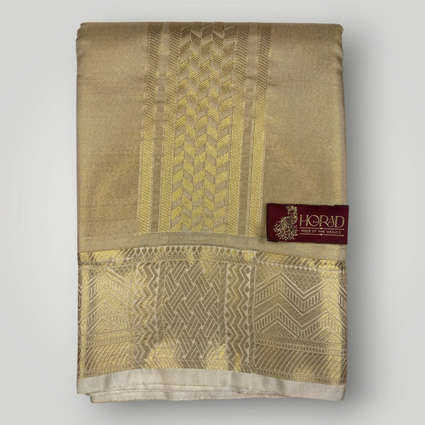 Horad Premium Art Silk Tissue Gold Shirt Material+Dhoti+Angavastram