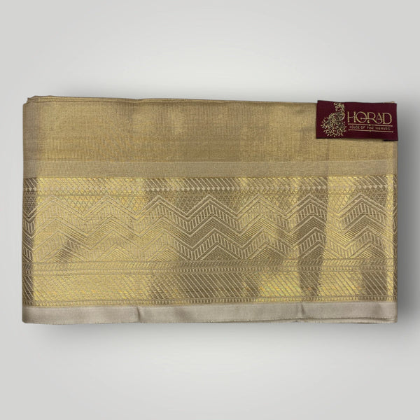 Horad Premium Art Silk Tissue Gold Shirt Material+Dhoti+Angavastram