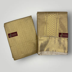Horad Premium Art Silk 3 Inch Gold Tissue Emboss Shirt Material+Dhoti+Angavastram