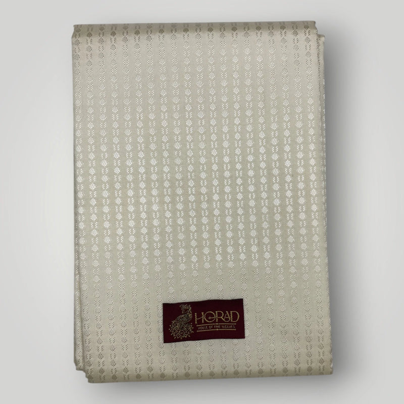Horad Premium Art Silk Cream Emboss Shirt Material+Dhoti +Angavastram