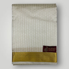 Horad Premium Art Silk Cream Emboss Shirt Material+Dhoti +Angavastram