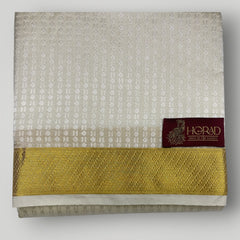 Horad Premium Art Silk Cream Emboss Shirt Material+Dhoti +Angavastram
