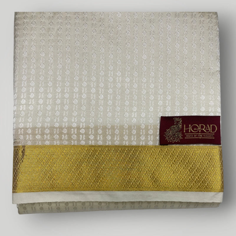 Horad Premium Art Silk Cream Emboss Shirt Material+Dhoti +Angavastram