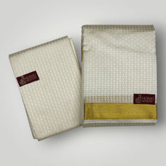 Horad Premium Art Silk Cream Emboss Shirt Material+Dhoti +Angavastram