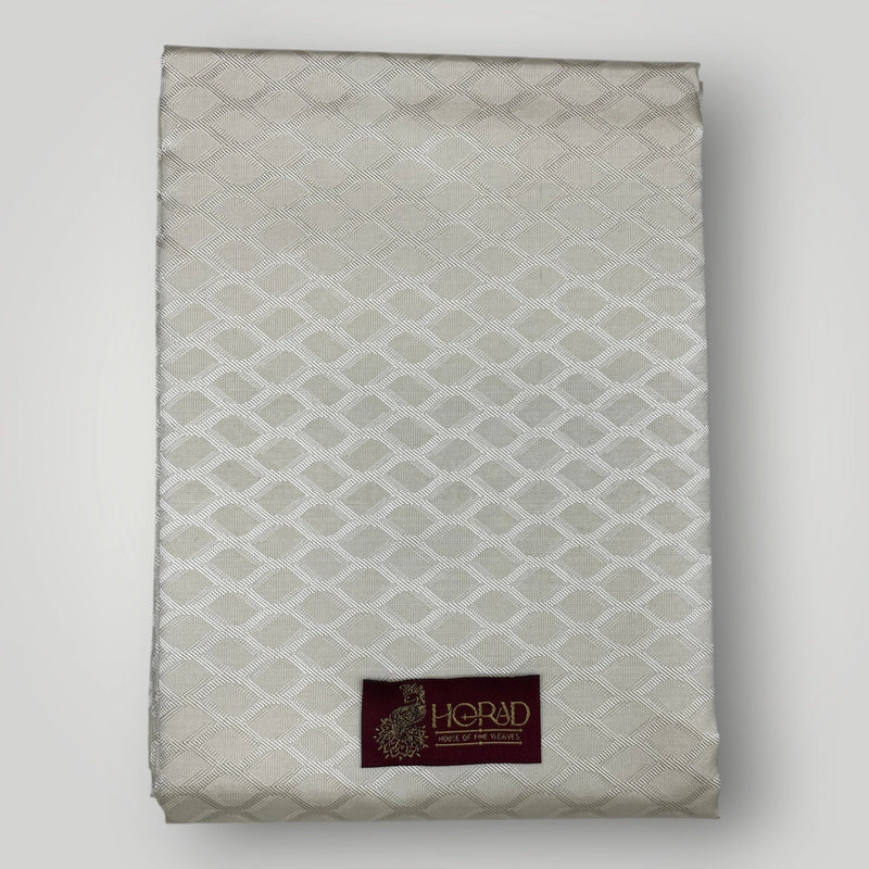 Horad Premium Art Silk Cream Emboss Shirt Material+Dhoti +Angavastram