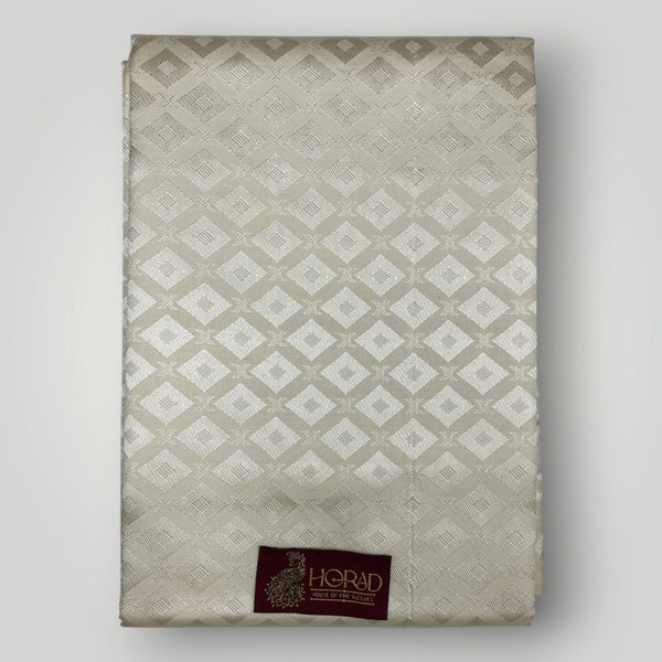 Horad Premium Art Silk Cream Emboss Shirt Material+Dhoti +Angavastram