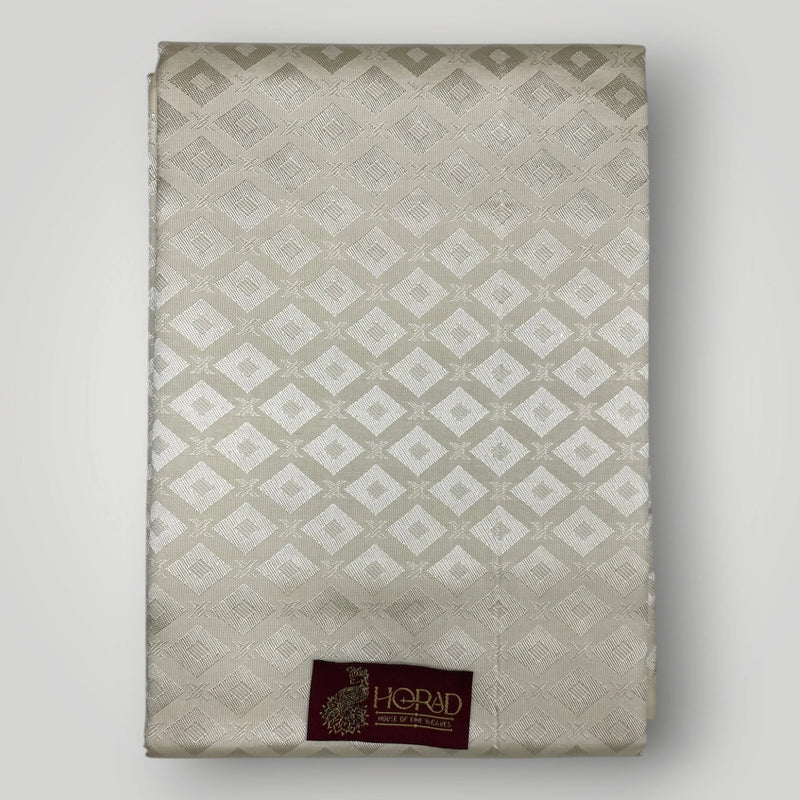 Horad Premium Art Silk Cream Emboss Shirt Material+Dhoti +Angavastram