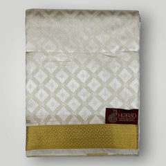Horad Premium Art Silk Cream Emboss Shirt Material+Dhoti +Angavastram