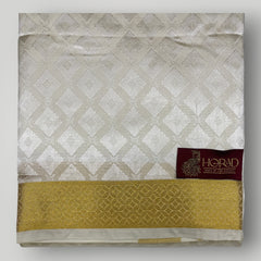 Horad Premium Art Silk Cream Emboss Shirt Material+Dhoti +Angavastram