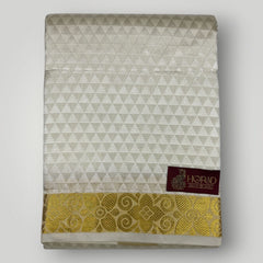 Horad Premium Art Silk Cream Emboss Shirt Material+Dhoti +Angavastram