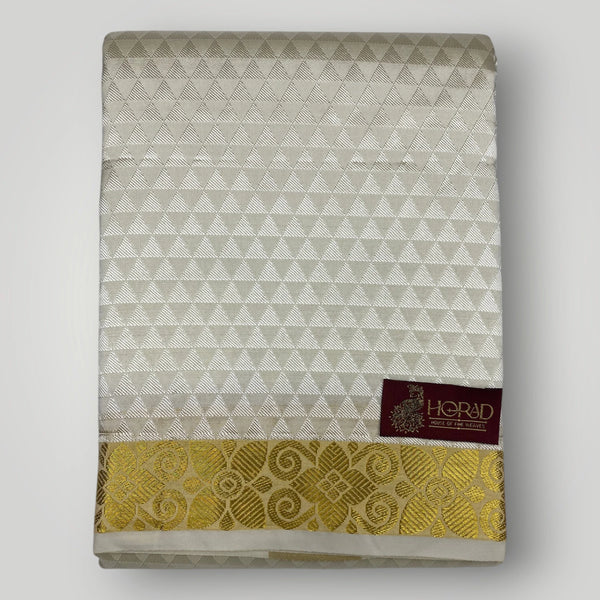 Horad Premium Art Silk Cream Emboss Shirt Material+Dhoti +Angavastram