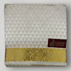 Horad Premium Art Silk Cream Emboss Shirt Material+Dhoti +Angavastram