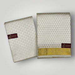 Horad Premium Art Silk Cream Emboss Shirt Material+Dhoti +Angavastram