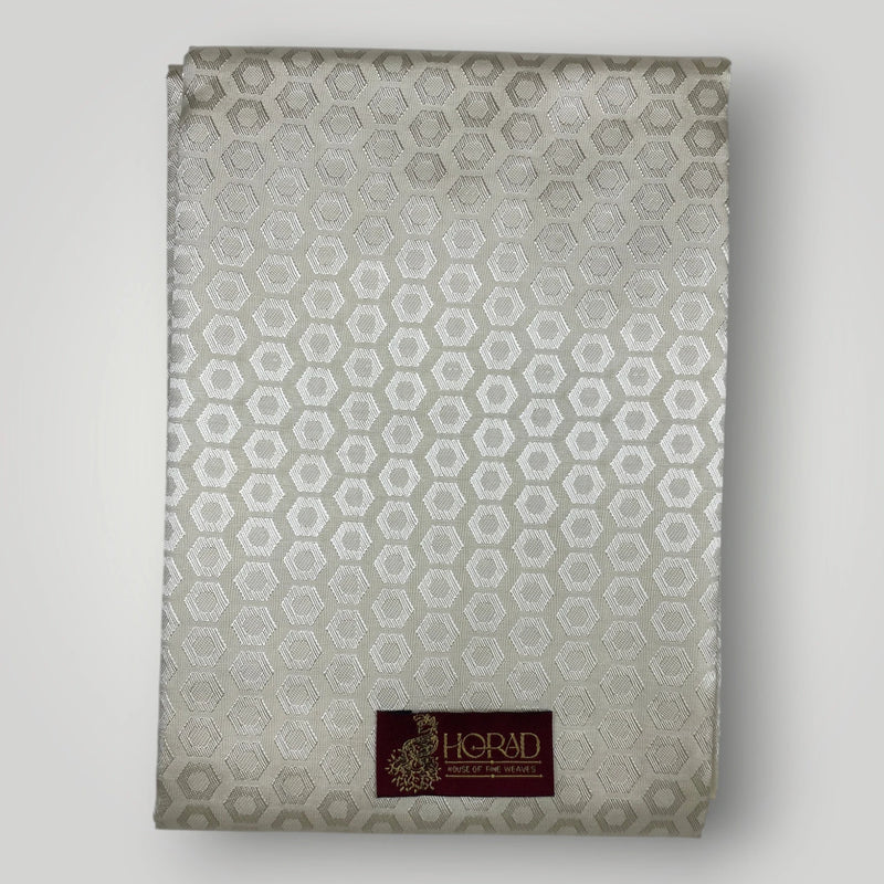 Horad Premium Art Silk Cream Emboss Shirt Material+Dhoti +Angavastram