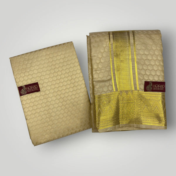 Horad Premium Art Silk Gold Emboss Shirt Material+Dhoti