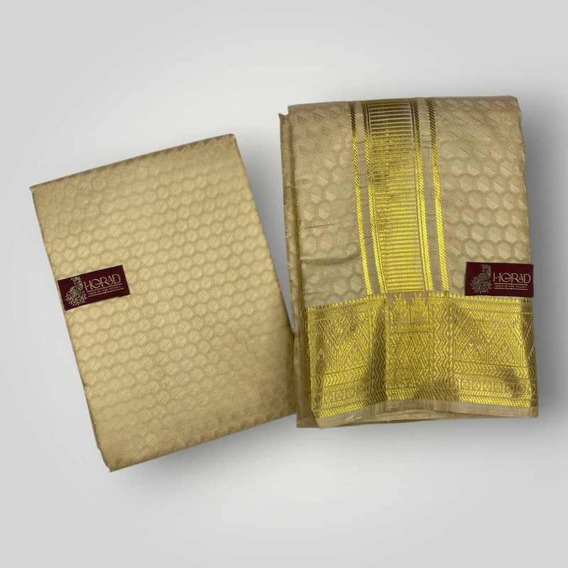 Horad Premium Art Silk Gold Emboss Shirt Material+Dhoti