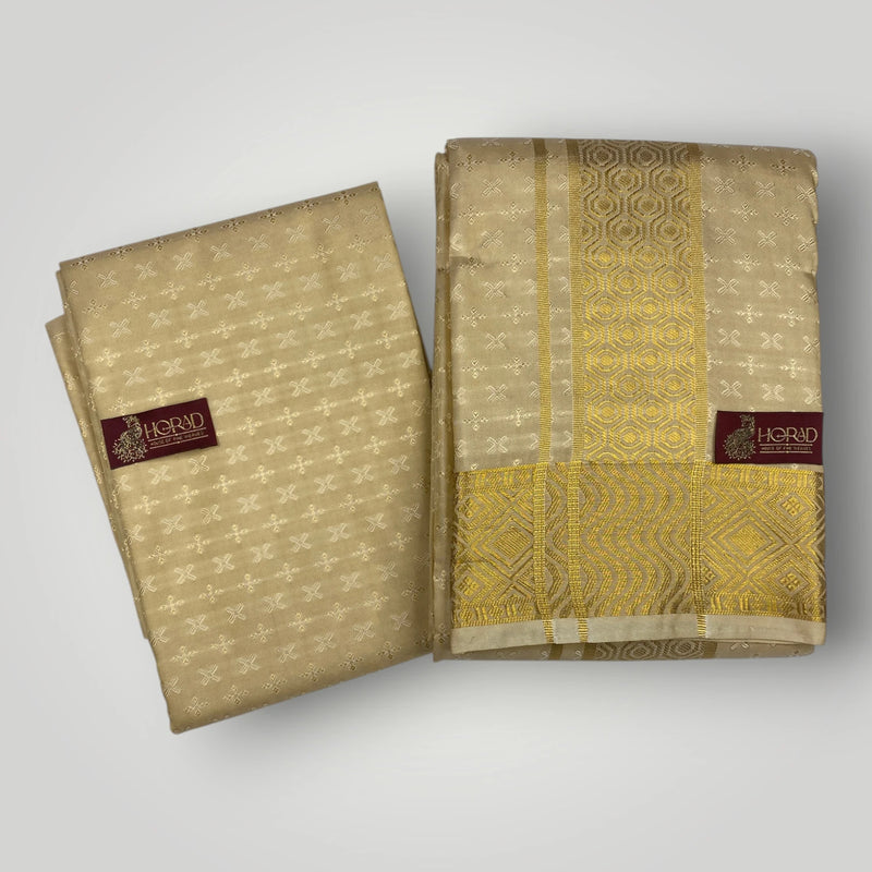 Horad Premium Art Silk Gold Emboss Shirt Material+Dhoti