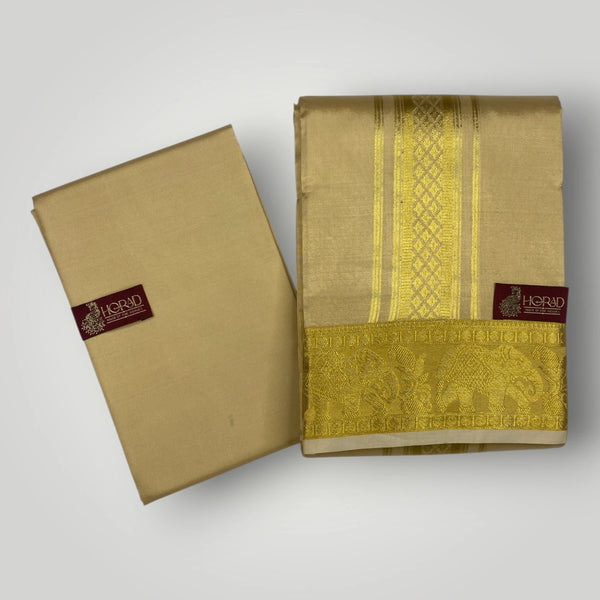 Horad Premium Art Silk Gold Shirt Material+Dhoti