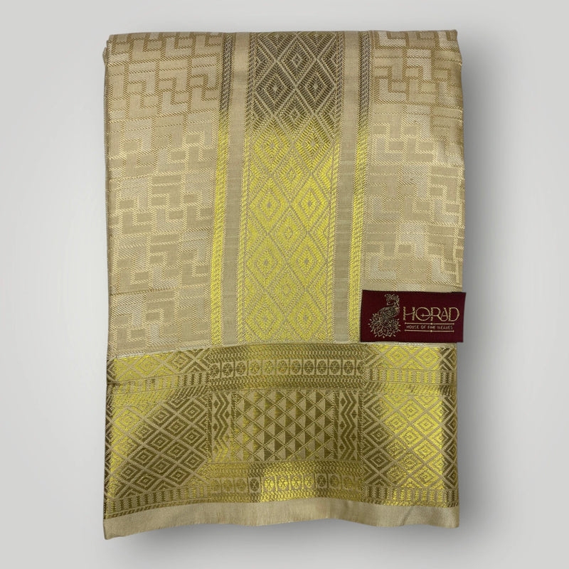 Horad Premium Art Silk Gold Emboss Shirt Material+Dhoti