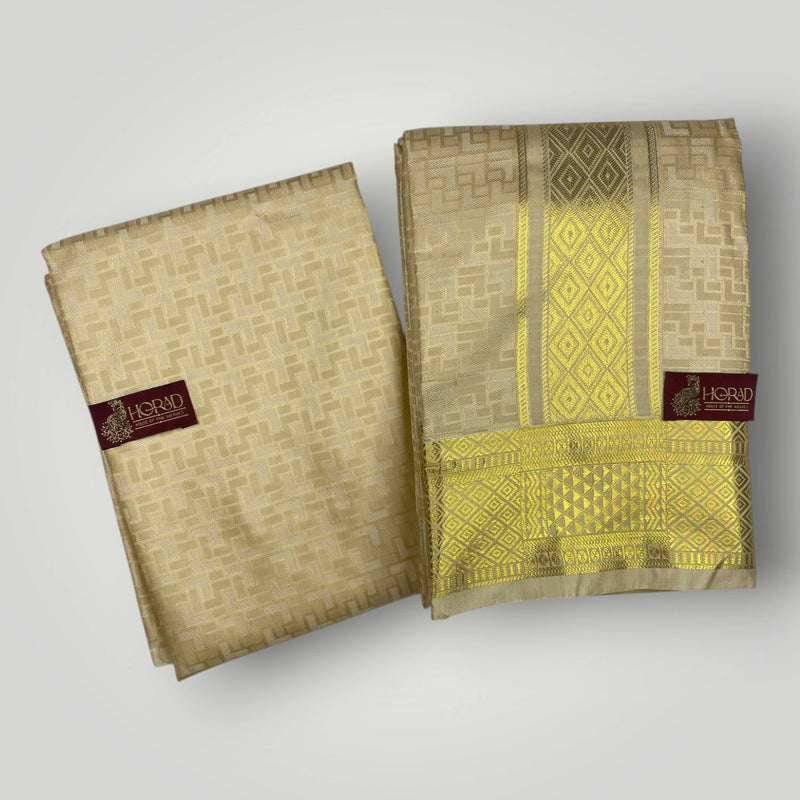 Horad Premium Art Silk Gold Emboss Shirt Material+Dhoti