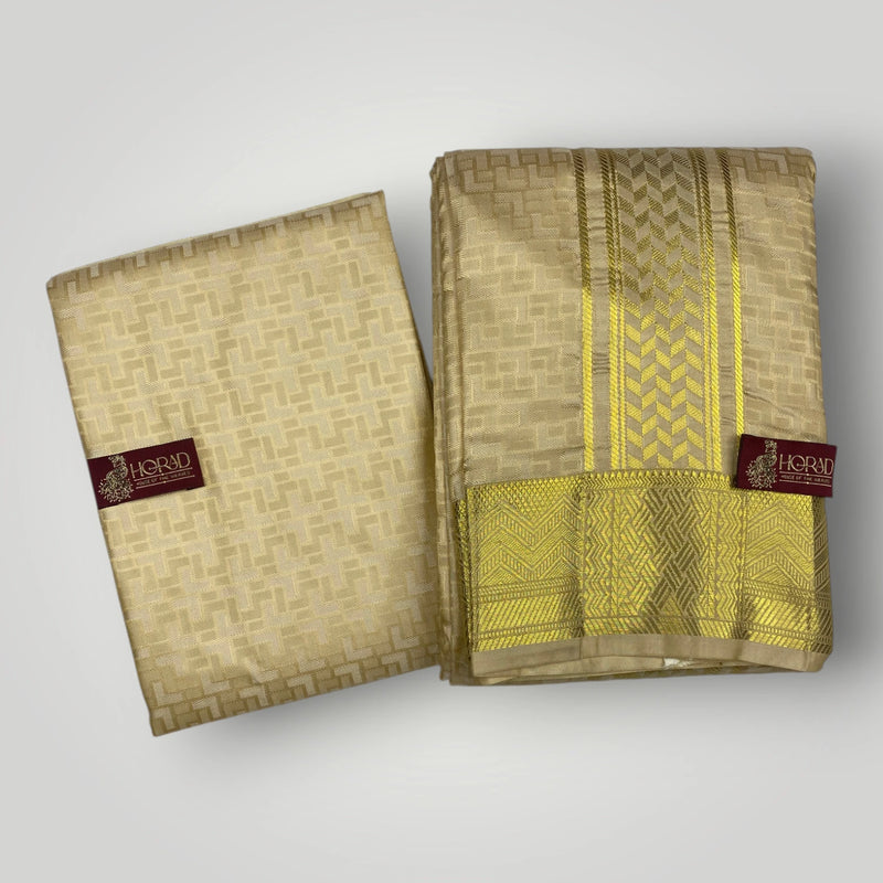 Horad Premium Art Silk Gold Emboss Shirt Material+Dhoti