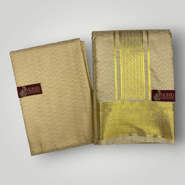 Horad Premium Art Silk Gold Emboss Shirt Material+Dhoti