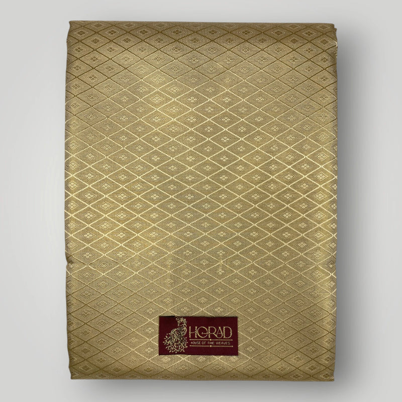 Horad Premium Art Silk Tissue Gold Emboss Shirt Material + Dhoti + Angavastram