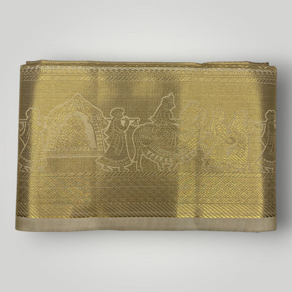 Horad Premium Art Silk Tissue Gold Emboss Shirt Material + Dhoti + Angavastram