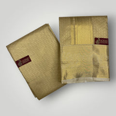 Horad Premium Art Silk Tissue Gold Emboss Shirt Material + Dhoti + Angavastram