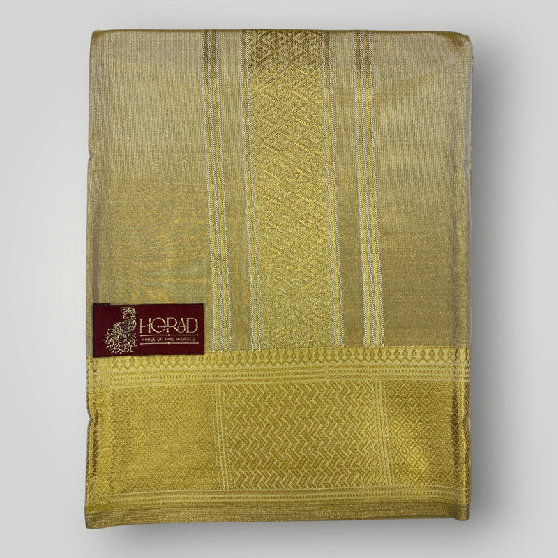 Horad Premium Art Silk Tissue Gold Shirt Material+Dhoti