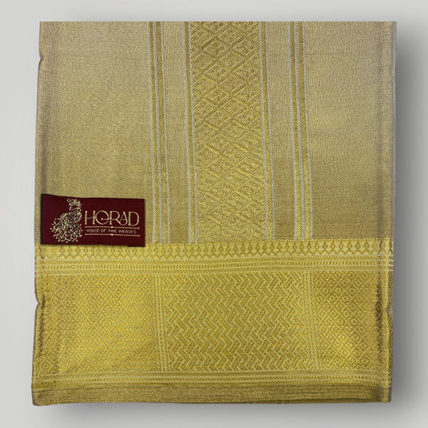 Horad Premium Art Silk Tissue Gold Shirt Material+Dhoti