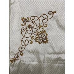 Horad Pure Silk Blend Cream Wedding Set Aari Work Fullsleeve shirt + Dhoti + Angavastram