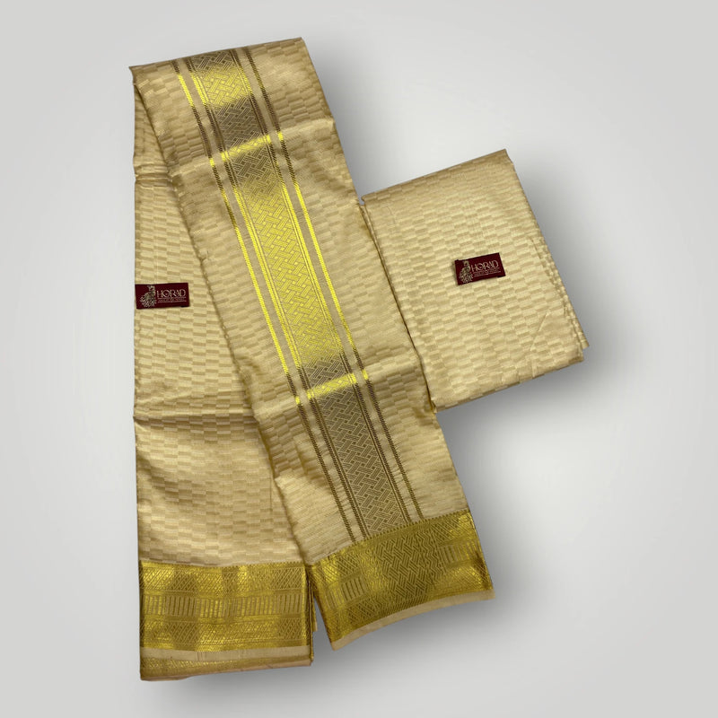 Horad Premium Art Silk Gold Emboss Shirt Material+Dhoti ( 2 in 1)