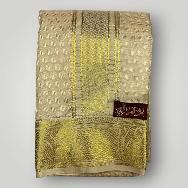 Horad Premium Art Silk Gold Emboss Shirt Material+Dhoti ( 2 in 1)