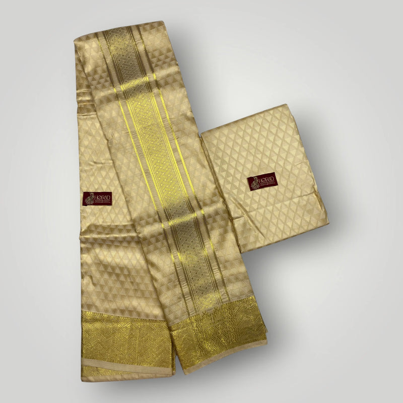 Horad Premium Art Silk Gold Emboss Shirt Material + Dhoti ( 2 in 1)