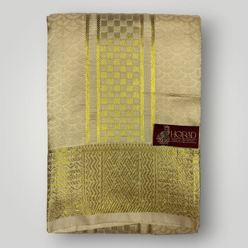 Horad Premium Art Silk Gold Emboss Shirt Material + Dhoti ( 2 in 1)