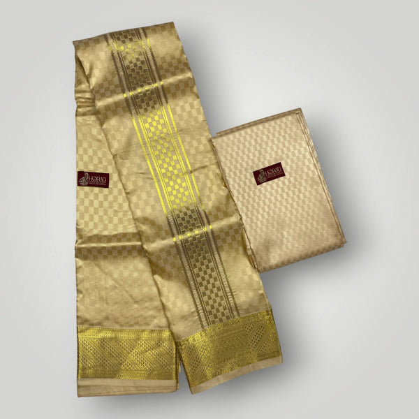 Horad Premium Art Silk Gold Emboss Shirt Material + Dhoti ( 2 in 1)
