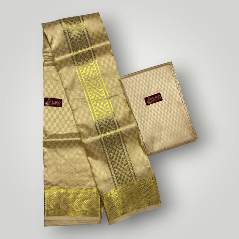 Horad Premium Art Silk Gold Emboss Shirt Material + Dhoti ( 2 in 1)