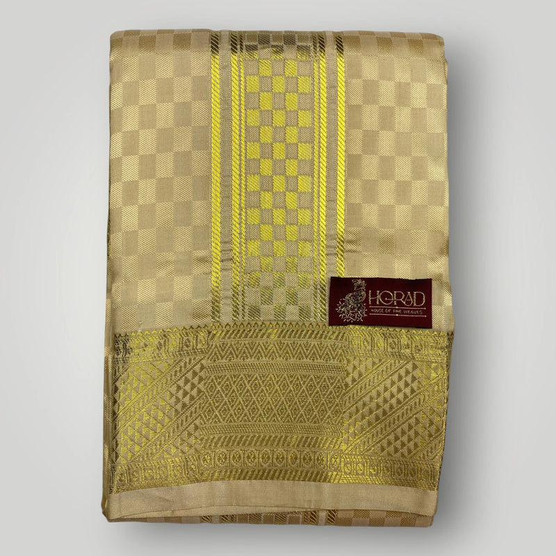 Horad Premium Art Silk Gold Emboss Shirt Material + Dhoti ( 2 in 1)