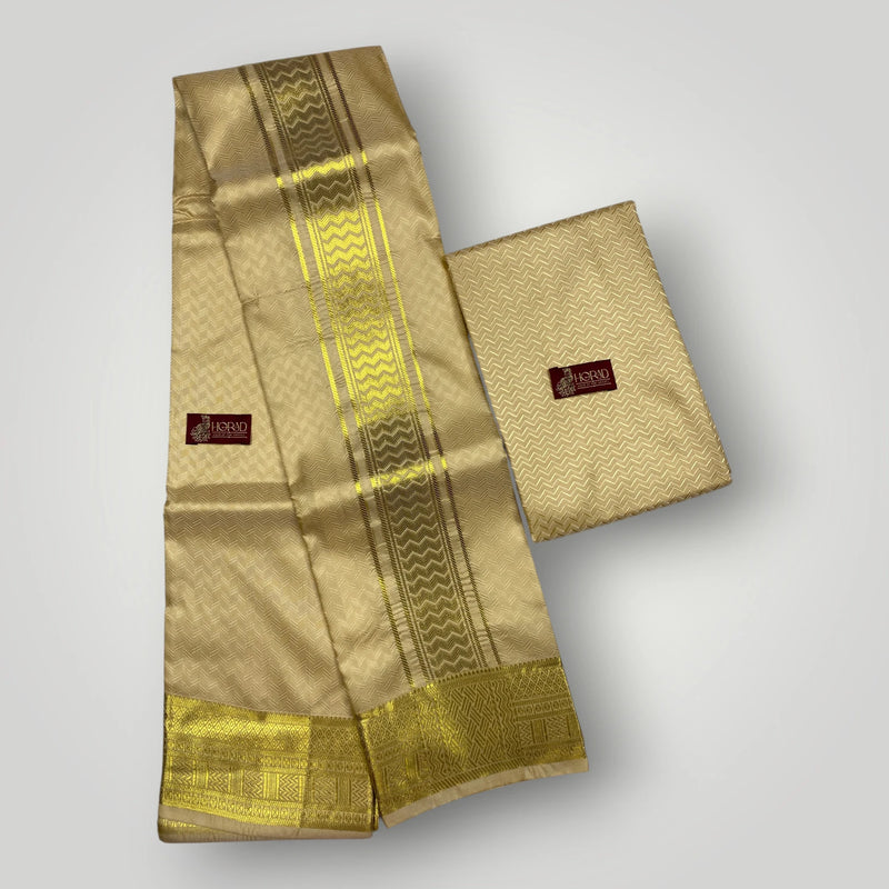 Horad Premium Art Silk Gold Emboss Shirt Material + Dhoti ( 2 in 1)
