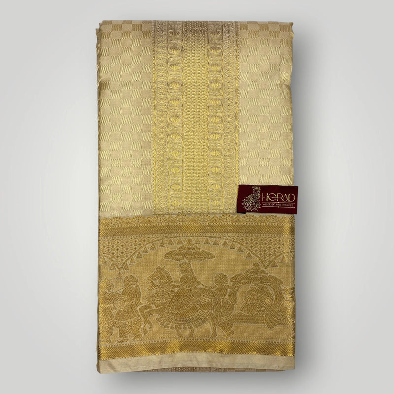 Horad Premium Art Silk Gold Emboss Shirt Material + Dhoti ( 2 in 1)