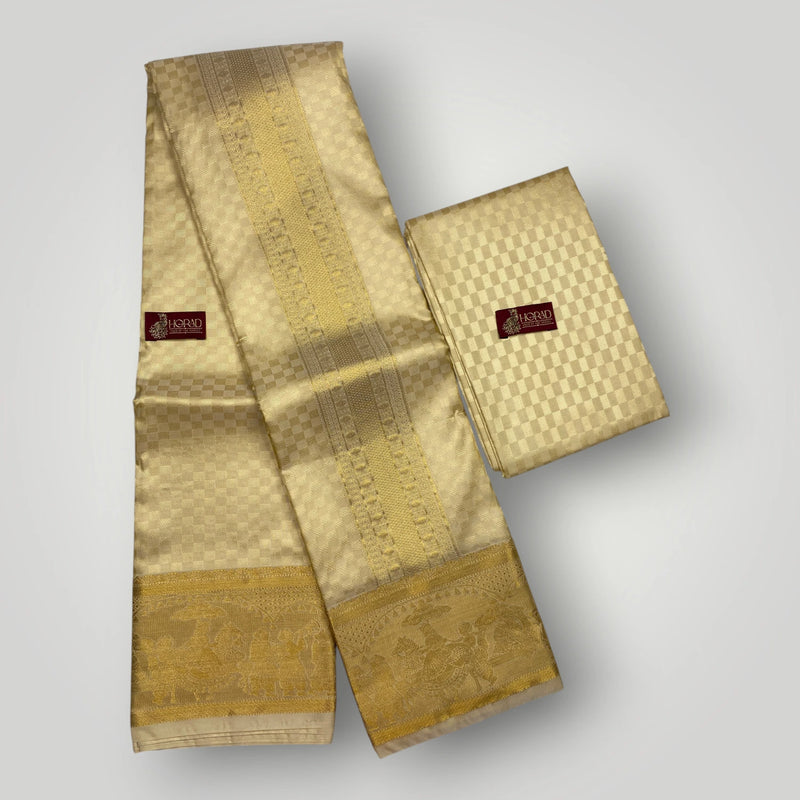 Horad Premium Art Silk Gold Emboss Shirt Material + Dhoti ( 2 in 1)