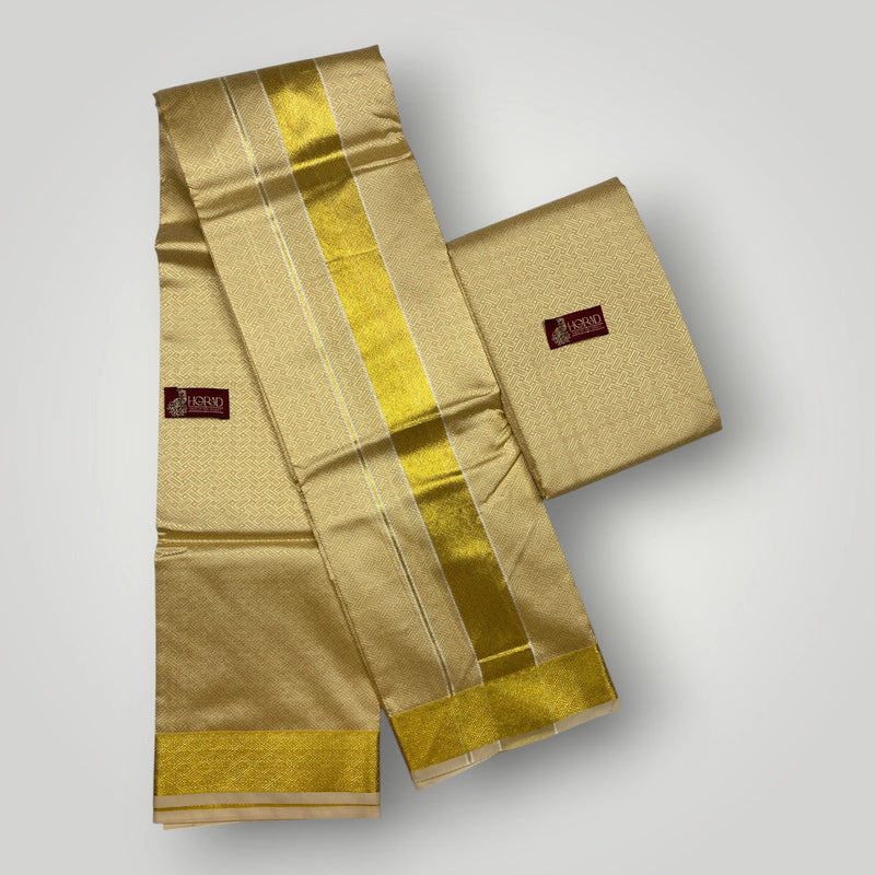 Horad Premium Art Silk Gold Emboss Shirt Material + Dhoti ( 2 in 1)