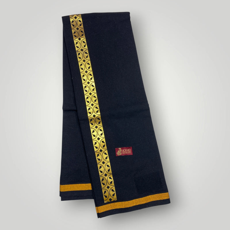 Horad Premium Cotton Black Print Dhoti with Gold Zari