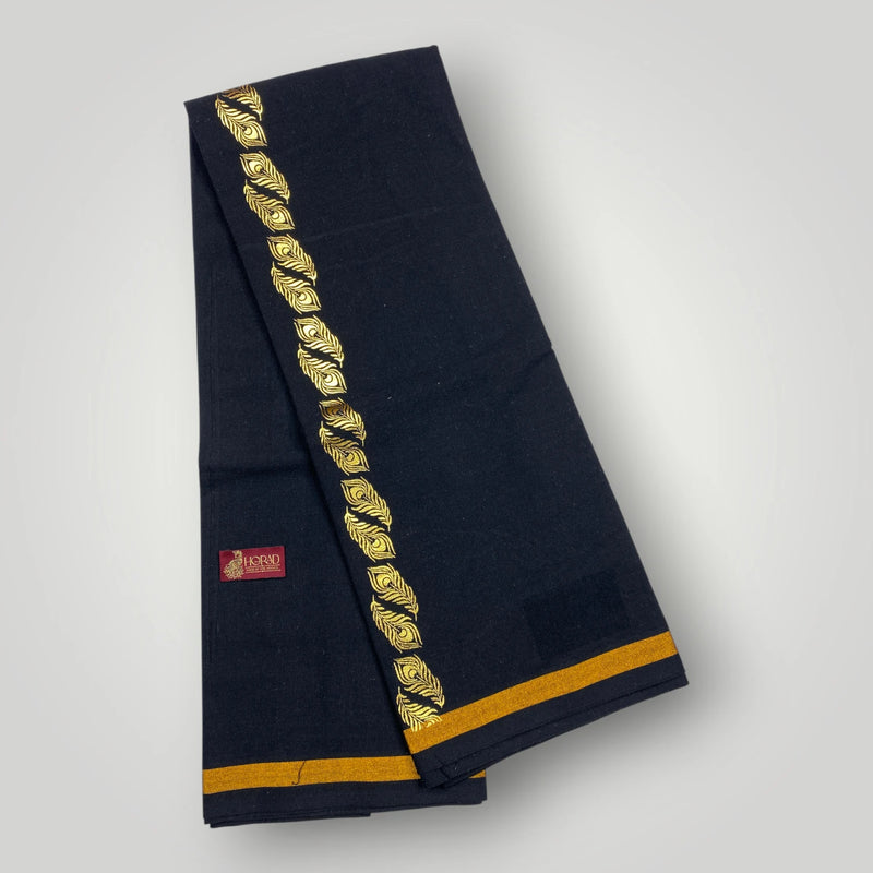 Horad Premium Cotton Black Print Dhoti with Gold Zari