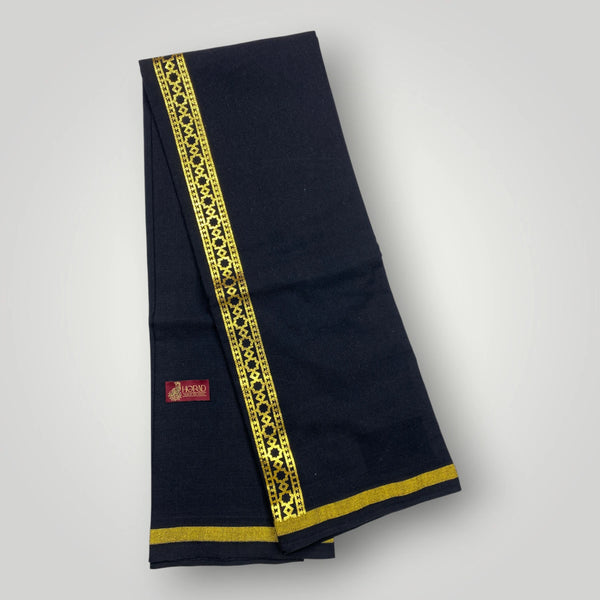Horad Premium Cotton Black Print Dhoti with Gold Zari