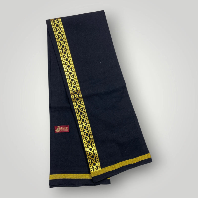 Horad Premium Cotton Black Print Dhoti with Gold Zari