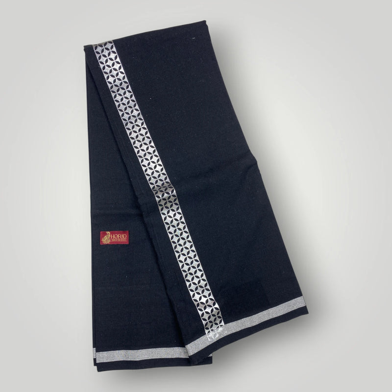 Horad Premium Cotton Black Print Dhoti with Silver Zari